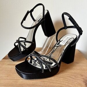Badgley Mischka Shoes Womens Size 6.5 Black Frida Platform Block Heel Satin‎